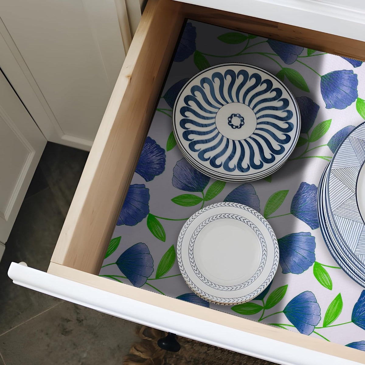 12" W x 120" L Floral Drawer and Shelf Liner for Cabinets, Non-Adhesive Strong Grip Non-Slip Flower Shelf Cabinet Kitchen Shelf Liners for Kitchen Cabinets
