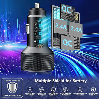 USB Fast Car Charger, Stuffcool 60W 2USB-A + 2QC3.0 Car Power Adapter 4-Port Car Charge Cigarette Lighter USB Charger Car Carplay Charger for iPhone 17 17 Pro 16 15 14 13 12/Galaxy S26 S25/Pixel/iPad