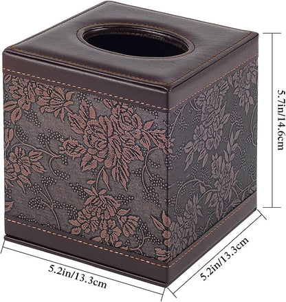 Tissue Box Cover Square,Modern Leather Tissue Box Holder for Napkin Facial Paper Organizer Bottom with Magnet Reinforcement for Home/Hotel/Restaurant/Office/car/Living Room(Retro)