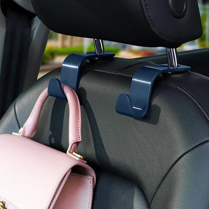 Soleebee 4 Pack Car Headrest Hooks - Universal Auto Hooks, Back Seat Hangers, Storage Organizer (Navy Blue)