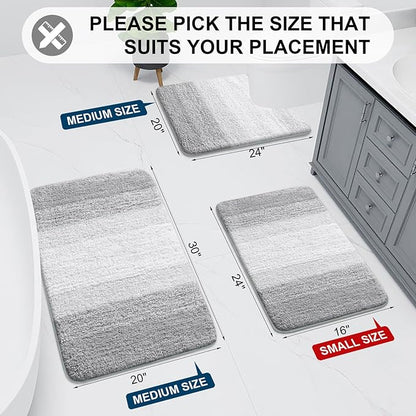 Arotive Microfiber Bathroom Rugs, Shaggy Soft and Absorbent Bath Rug, Non-Slip, Thick Plush Machine Washable Dry Bath Mats for Bathroom, Tub and Shower, 47x24, Light Grey, Rectangular