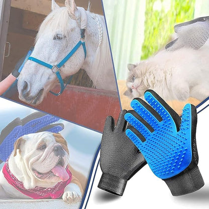 STARROAD-TIM Pet Grooming Glove Hair Remover Brush Gentle Deshedding Efficient Pet Mitt Pet Massage Gloves Left & Right Hand Draw Dogs Cats Horses Long Short Fur (1Pair Left & Right Hand (Blue))