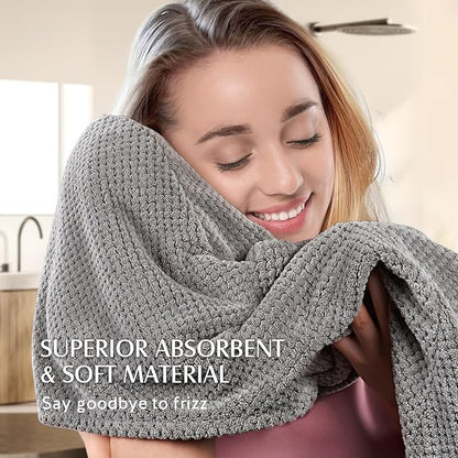 YFONG 3 Pack Large Microfiber Hair Towel Wrap, 30" x 10" Anti Frizz Quick Dry Hair Towels for Women Long, Curly, Thick Hair, Super Absorbent Hair Turban for Wet Hair (Grey, White, Camel)