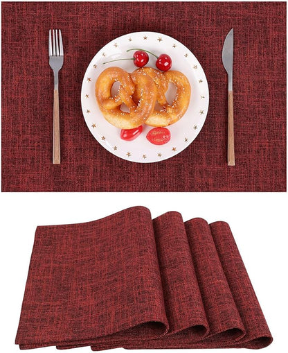 SHACOS Double Layer Cloth Placemats Set of 4 Washable Heat Resistant Place Mats Non Slip Rustic Placemats Reversible Table Mats Kitchen Dining Table Decor (4, Red)