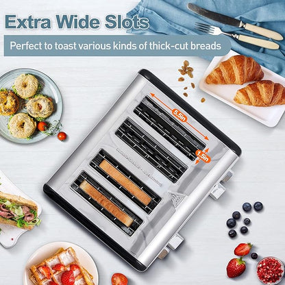 CUSIMAX 4 Slice Toaster, Stainless Steel, Ultra-Clear LED Display & Extra Wide