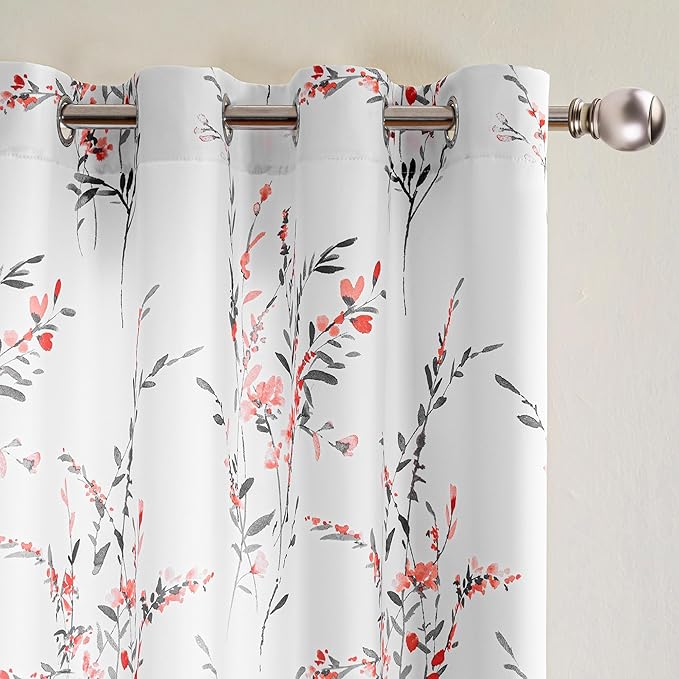 MYSKY HOME Floral Curtains 84 Inch Length