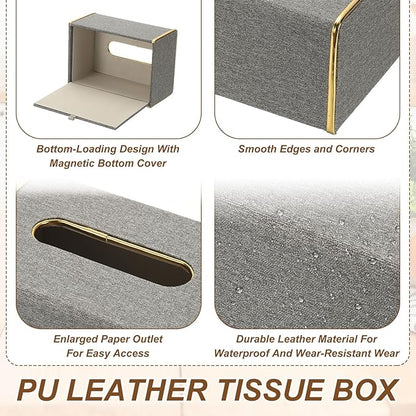 uxcell Tissue Box Cover, Rectangle Modern Tissue Box Holder with Magnetic Closure for Living Room Bedroom Office Hotel Desk (7.5"x5.1"x3.5", Gray)