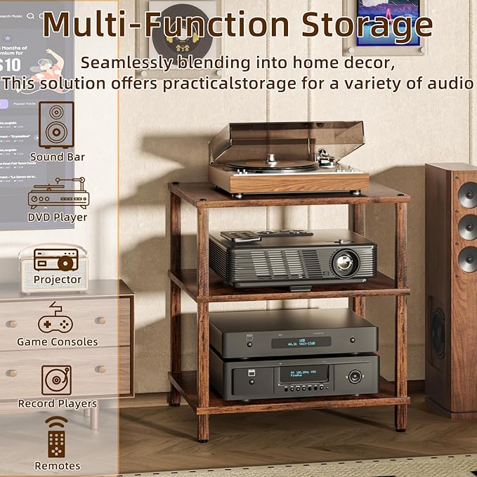 3-Tier AV Media Player Stand, Modern Stereo Cabine, Game Console Shelf