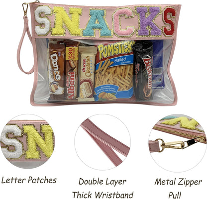 TopTTanBo Chenille Letter Clear Bag Purse Multi-purpose Transparent Waterproof Snacks Makeup Tote Bag with Wrist Strap