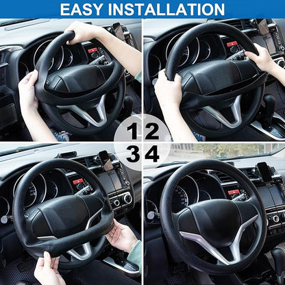 Spurtar Car Steering Wheel Cover for Women Men Car Accessories, Silicone Anti-Slip Thin Steering Wheel Protector, Black Soft Leather Texture Interior Vehicle Accessories, Fit Diamenter 15" - 16.5"