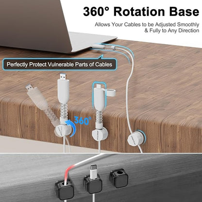 6 Rotatable Cord Holder Desktop Cord Organizer Magnetic Spring Cable Clips 2 Charging Cord Protecors for Nightstand Phone Charger Organizer Computer Desk Cable Management Appliance Adhesive Wire Strap