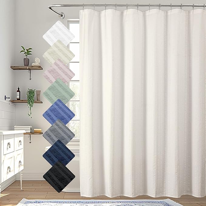 Aiyufeng Extra Long Cream Shower Curtain 72 x 84 inches Long, 3D Embossed Textured Fabric Shower Curtain for Bathroom, Water Repellent, Machine Washable