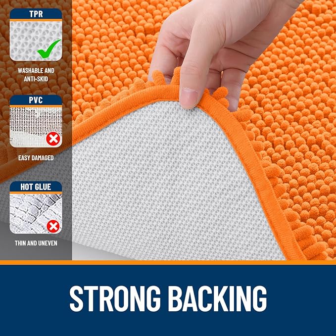OLANLY Bathroom Rugs 44x24, Extra Soft Absorbent Chenille Bath Rugs, Rubber Backing Quick Dry, Machine Washable Bath Mats for Bathroom Floor, Tub and Shower, Home Decor Accessories, Orange