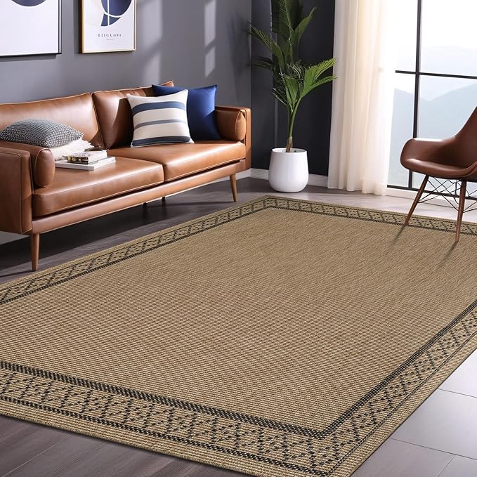 Easy Jute Rugs 8x10 Frame Natural Color Living Room Indoor Outdoor Area Rug for Patio and Kitchen Rug High Traffic Washable Easy to Clean Solid Boho Woven Design Carpet (8 x 10)