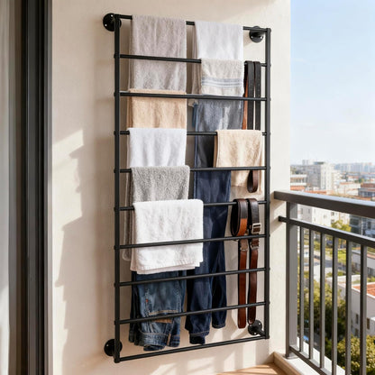 10-Layer Wall Mounted Display Rack, Wrapping Paper Ribbon Organizer Scarves Tie & Scarf Rack Belts Towel Holder Necktie Hijab Stand Metal Shelving for Home, Retail Stores, Flower Shop