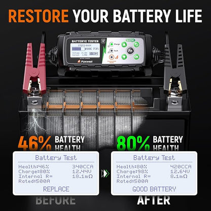 FOXWELL BC521 5A 12V Battery Charger & Tester, 4-in-1 Battery Maintainer