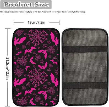 Dreaweet Purple Center Console Armrest Pad Cover Goth Car Accessories Interior Middle Console Cover Anti-Scratch Comfort Car Armrest Storage Box Mat,Love Heart Spider Web and Bats Decor