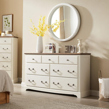 T4TREAM 7 Drawers Dresser Chests for Bedroom, Wood Vintage Chests of Drawers, Rustic Dressers Chset Organizer for Bedroom, Living Room, Hallway, Antique White
