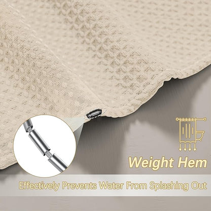 PANGSINNE Beige Fabric Shower Curtain - Waffle Textured Heavy Duty Shower Curtains for Bathroom, 256GSM Hotel Spa Luxury Weighted Bath Curtain with 12 Hooks, 72x72, Beige