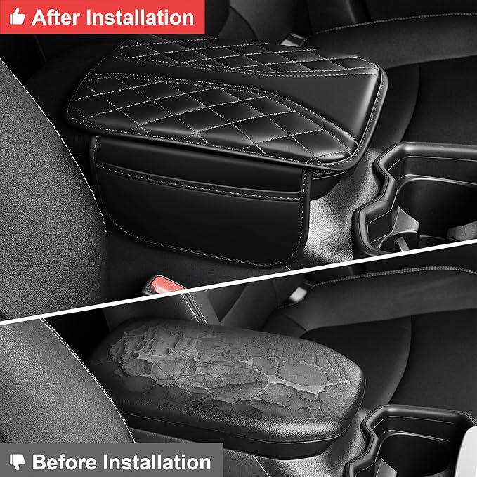 Center Console Cover Fit for TL: Scratch and Wear Resistant Console Cover Leather with 2 Storage Bags -Upgraded Armrest Coverfor Car,Anti-Scratch Auto Armrest Pad Accessory （Black