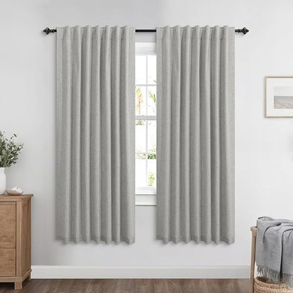 KOUFALL Light Grey Back Tab Linen Blackout Curtains 72 Inch Length