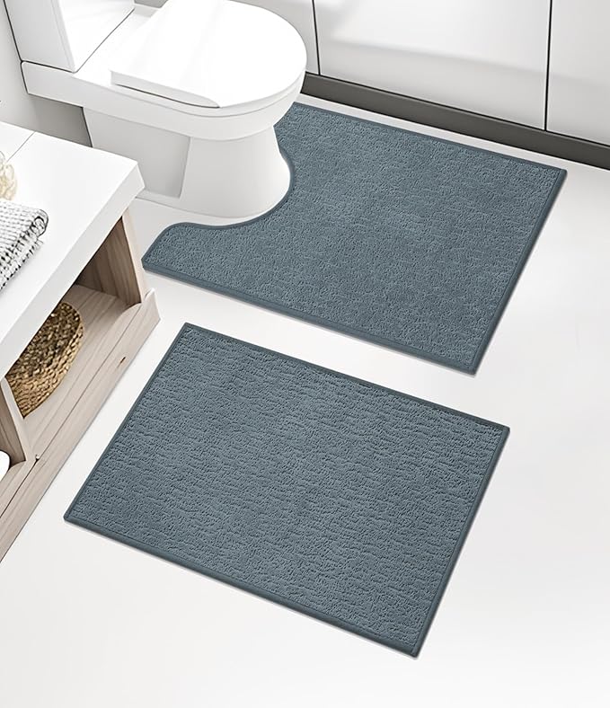 chakme Bathroom Rug Sets 2 Piece, Ultra Thin Bath Mat Quick Dry Bath Mat Set, Absorbent Bath Mat for Bathroom Non Slip Machine Washable, (Light Blue, 2 Piece)