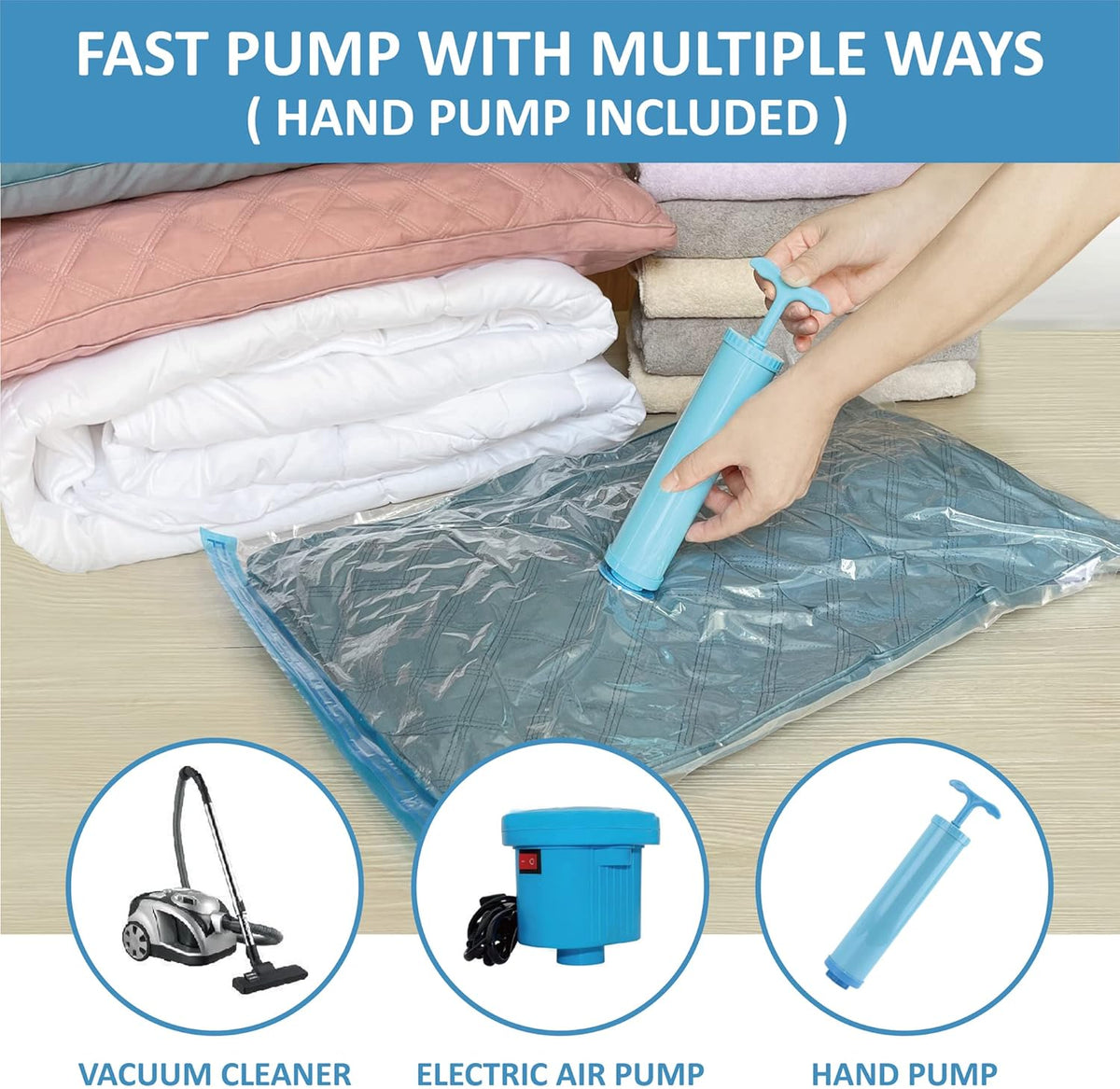 20 Pack Vacuum Storage Bags with Pump, Space Saver Vacuum Storage Bags, Vacuum Seal Bags for Clothing, Comfoters, Pillows, Blanket, Bedding