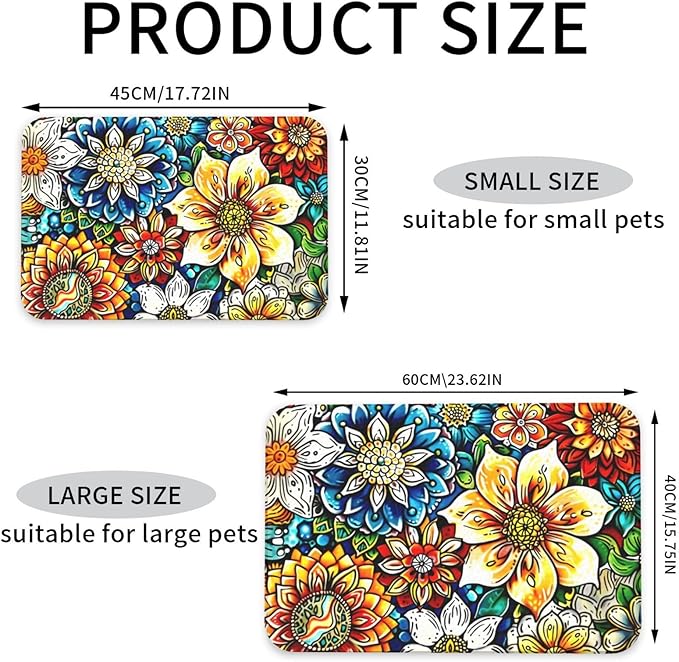 Colorful Mandala Dog Food Mat Absorbent Bowl Mats No Stains Quick Dry Waterproof Pet Cat Placemats for Food and Water, 30x45cm