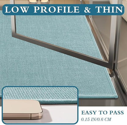 YIHOUSE Blue Bathroom Rug Sets 2 Piece, Bathroom Mat Quick Dry, Thin Bath Rug Set,Absorbent Bath Mat for Bathroom Non Slip Washable for Toilet and Floor