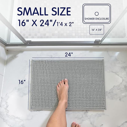 SUBRTEX Bathroom Rugs Chenille Bath Rug Soft Short Plush Bath Mat Soft Shower Mat Water Absorbent Shower Mat Quick Dry Machine Washable(Light Gray,16" x 24")