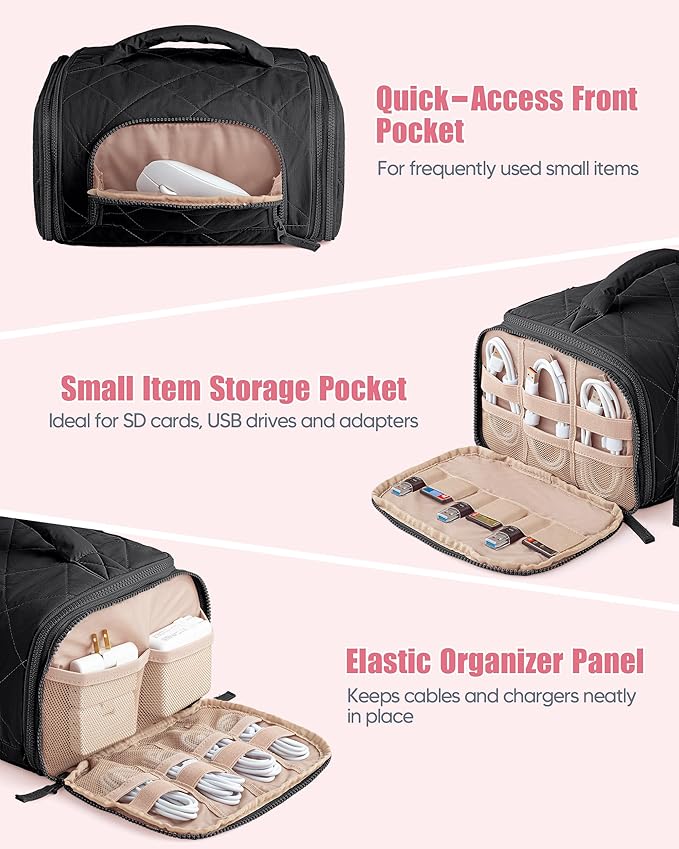 Cable Organizer Bag, Travel Cord & Charger Organizer Pouch for Tech Accessories & Electronics, Home Storage, Black
