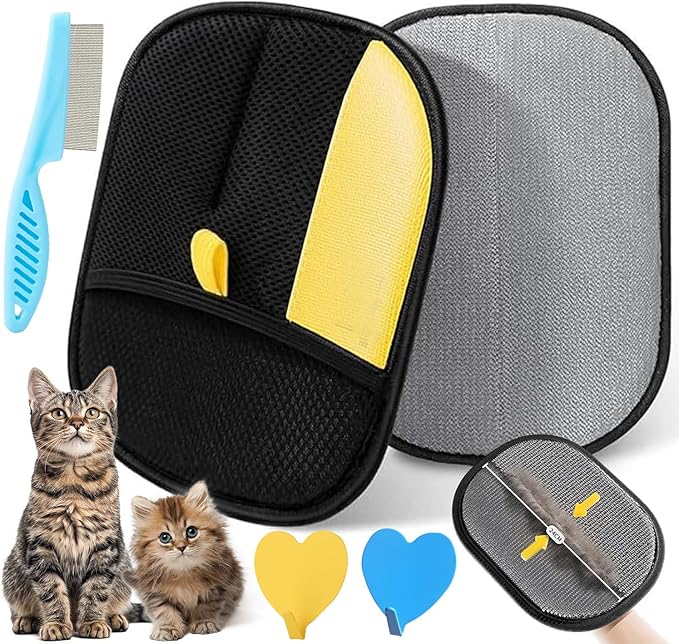 Electrostatic Pet Hair Removal Glove, Static Removal Gloves for Dogs Cats Hair, Reusable Double Sided Electrostatic Pet Hair Remover for Couch, Furniture, Carpet, Car Seat