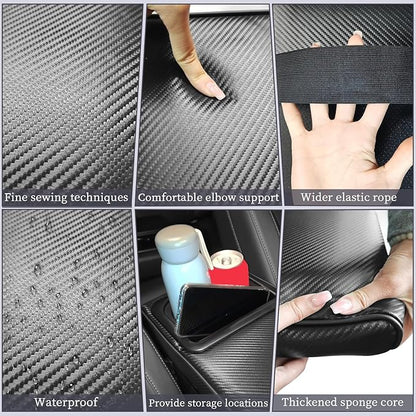 QianBao Car Center Console Carbon Fiber Pattern Armrest Box Booster Cushion with Cup Holder Mobile Phone Storage Protector Universal for Most Car