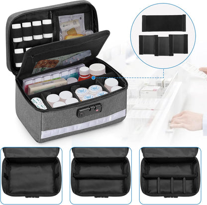 Damero Locking Pill Bottle Organizer with Inner Dividers, Medicine Storage and Organizer Bag Combination Lock for Medicine, Vitamins and Medical Supplies, Gray