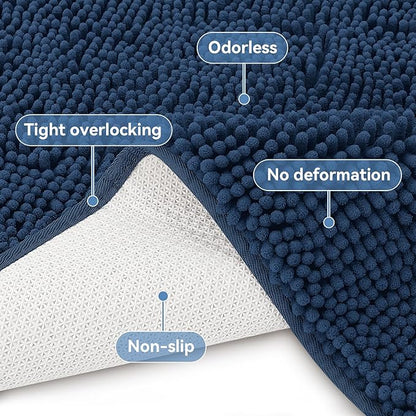 Bcoimo 44"×24" Absorbent Bath Mat, Non-Slip with Backing Chenille Bath Rug and Machine Washable Bathroom Mat Quick-Dry Design. Ideal for Bathroom and Tub Areas