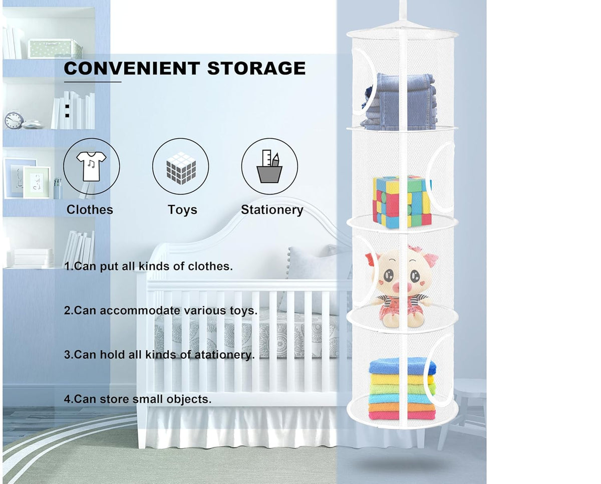 Libeder Mesh Hanging Storage Space Saver Bags Organizer,Foldable Storage Organizer 4 Compartments Toy Storage Basket for Kids Room Bathroom 2 Sets, White