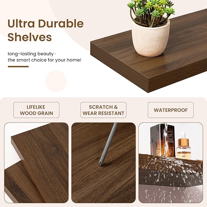 32in Floating Shelves for Wall, 2 Pack Long Wall Mounted Engineered Wood Shelves