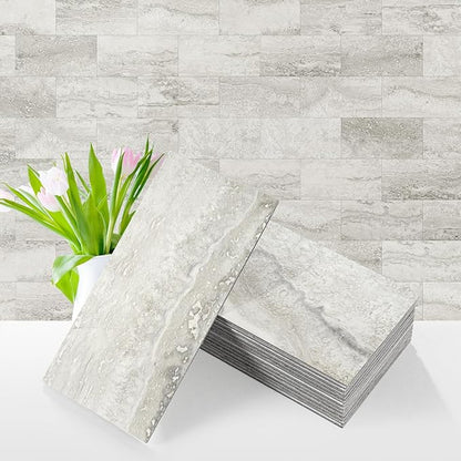 Vamos Tile 100-Piece Matt Beige Mixed Grey Slate Peel and Stick Backsplash