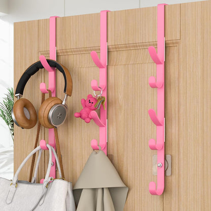 Over The Door Hooks, Metal Door Hooks for Hanging, Over The Door Purse Organizer for Coat Hanger, Back of Shower Door for Hanging Towel Rack Clothes, Hat, Bathroom, Closet (Pink-3Packs)