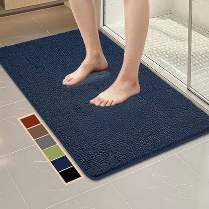 Bcoimo 44"×24" Absorbent Bath Mat, Non-Slip with Backing Chenille Bath Rug and Machine Washable Bathroom Mat Quick-Dry Design. Ideal for Bathroom and Tub Areas