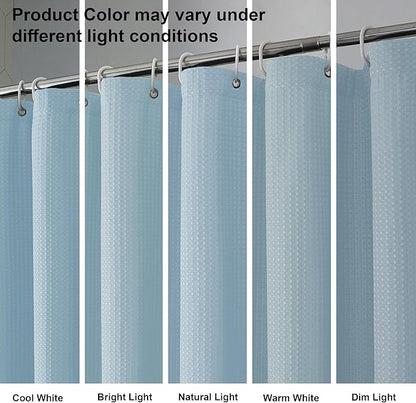OVZME Stall Fabric Shower Curtain Set - 36Wx72L, Waffle Weave 230GSM Heavy Duty Small Shower Curtains for Narrow Stall Size, Machine Washable Bath Curtain with 12 Plastic Hooks, Glacier Blue
