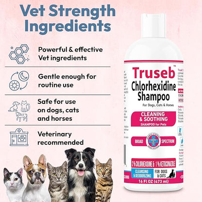 Truseb Topical Ketoconazole and Chlorhexidine Shampoo for Dogs, Cats, and Horses with Aloe - 16 oz (Ketoconazole & Chlorhexidine Shampoo, 16 oz)