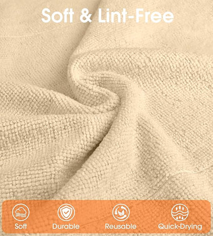 CHAUNCEY HOME Microfiber Cleaning Cloth Roll - 100 Pack Tear Away Microfiber Paper Towels, Reusable, Washable, Scratch-Free, Kitchen Towels for Car, Home, Kitchen, Glass, Dishes (Wheat Beige)