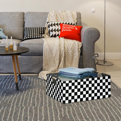 Checkered Storage Basket Foldable Nursey Box | 16.9" Storage Cube for Women Closet Organizer Boys Car Toys Bins with Handles | Sturdy Cardboard & Washable Fabric 2Pack