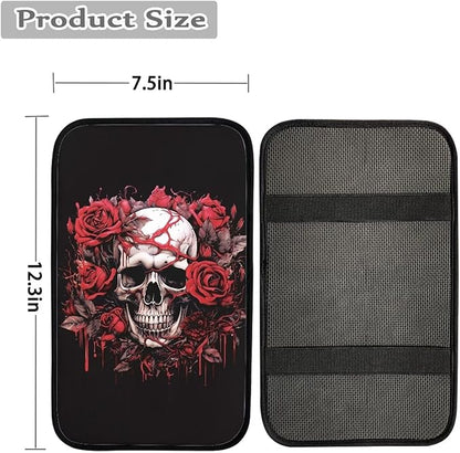 Dreaweet Skull Rose Auto Center Console Pad Car Armrest Seat Box Cover Protector Universal Fit for Most Cars Vehicles Halloween Car Accessories Decorations
