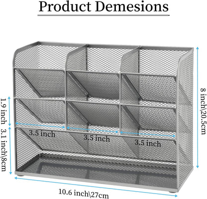 Marbrasse Mesh Desk Organizer, Multi-Functional Pen Holder, Desktop Stationary Organizer, Storage Rack for School, Home, Office, Art Supplies (Mesh Pen Holder-Silver)