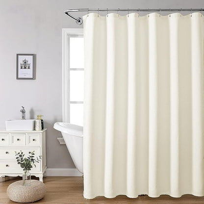 MISS SELECTEX Machine Washable Cloth Shower Curtain, Matt Waffle Durable Thick Cloth Shower Curtain for Bathroom,Premium Water Repellent Fabric Luxury Spa Hotel Shower Curtain(72Wx78H,Ecru/Beige)