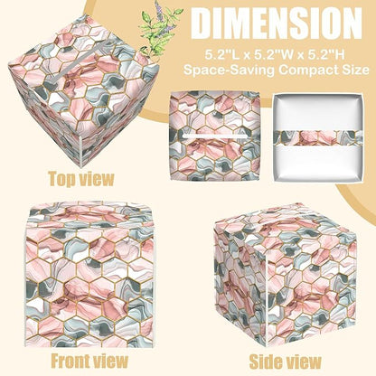BLYKVGHQ Abstract Geometric Square Tissue Box Cover Pink and Gray Hexagon Tissue Box Holder Facial Cube Paper Dispenser Leather Decorative Organizer Home Office Desk Decor, 5.2"x5.2"x5.2"