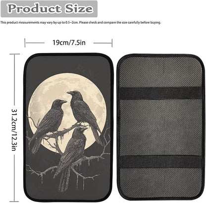 Suobstales Raven Moon Print Car Armrest Pad Soft Center Console Arm Rest Protector Cover Universal Car Interior Accessories Decoration