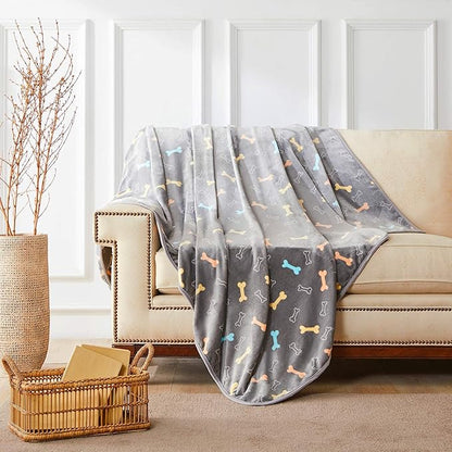 Allisandro Luxurious Dog Blanket, 350 GSM Super Fuzzy Microplush Fleece Pet Blankets for Small Medium Large Dogs and Cats, Grey Bone, 80 x 60 Inches